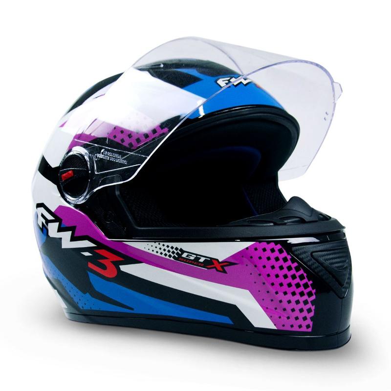 虹 Capacete Fw3 Lilás Com Azul E Branco Narigueira Fechado Para Moto